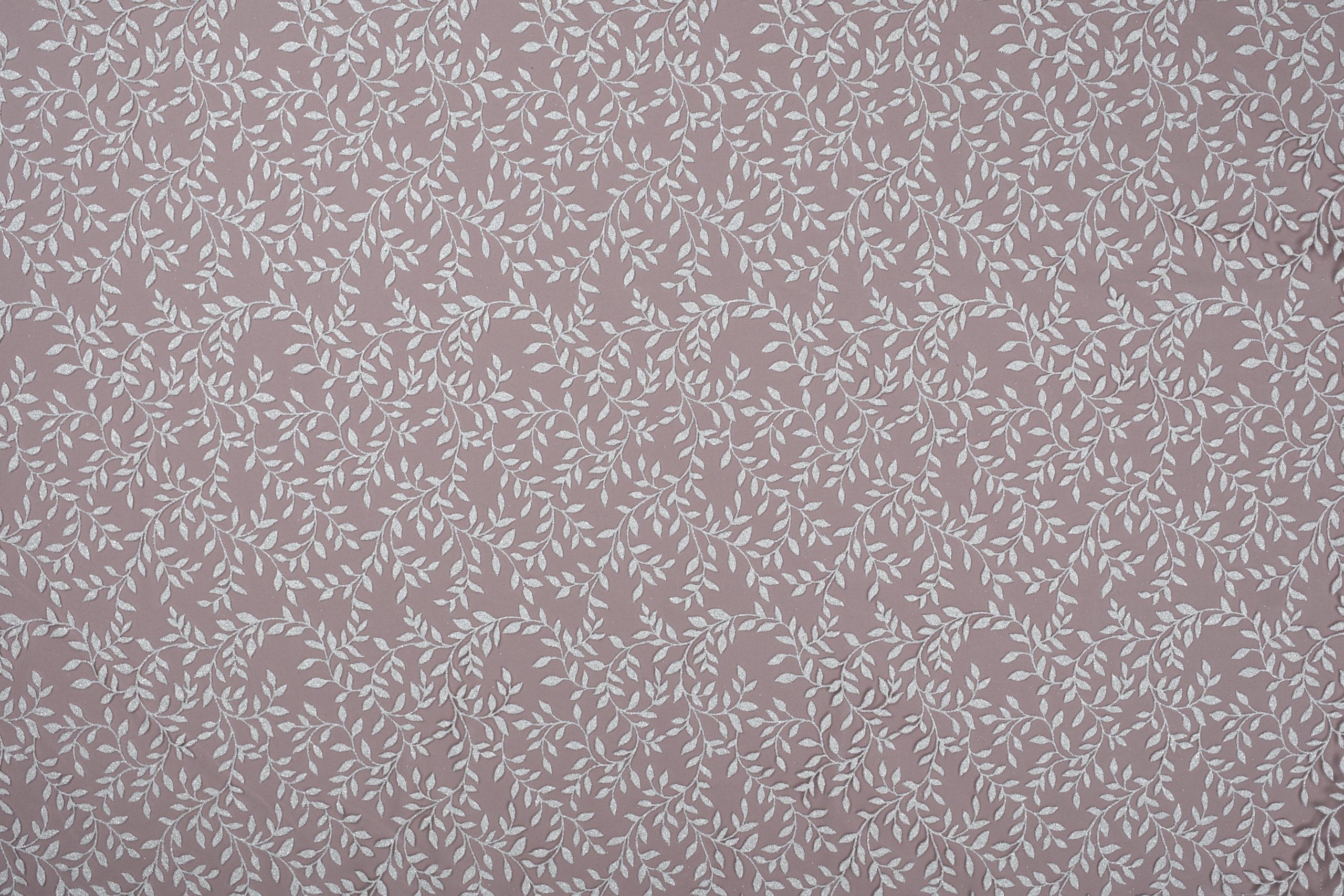 tulle ricamato disegno foglie con glitter