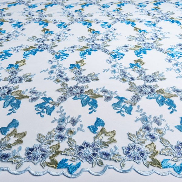 Tulle ricamato disegno fiore bicolore con smerlo