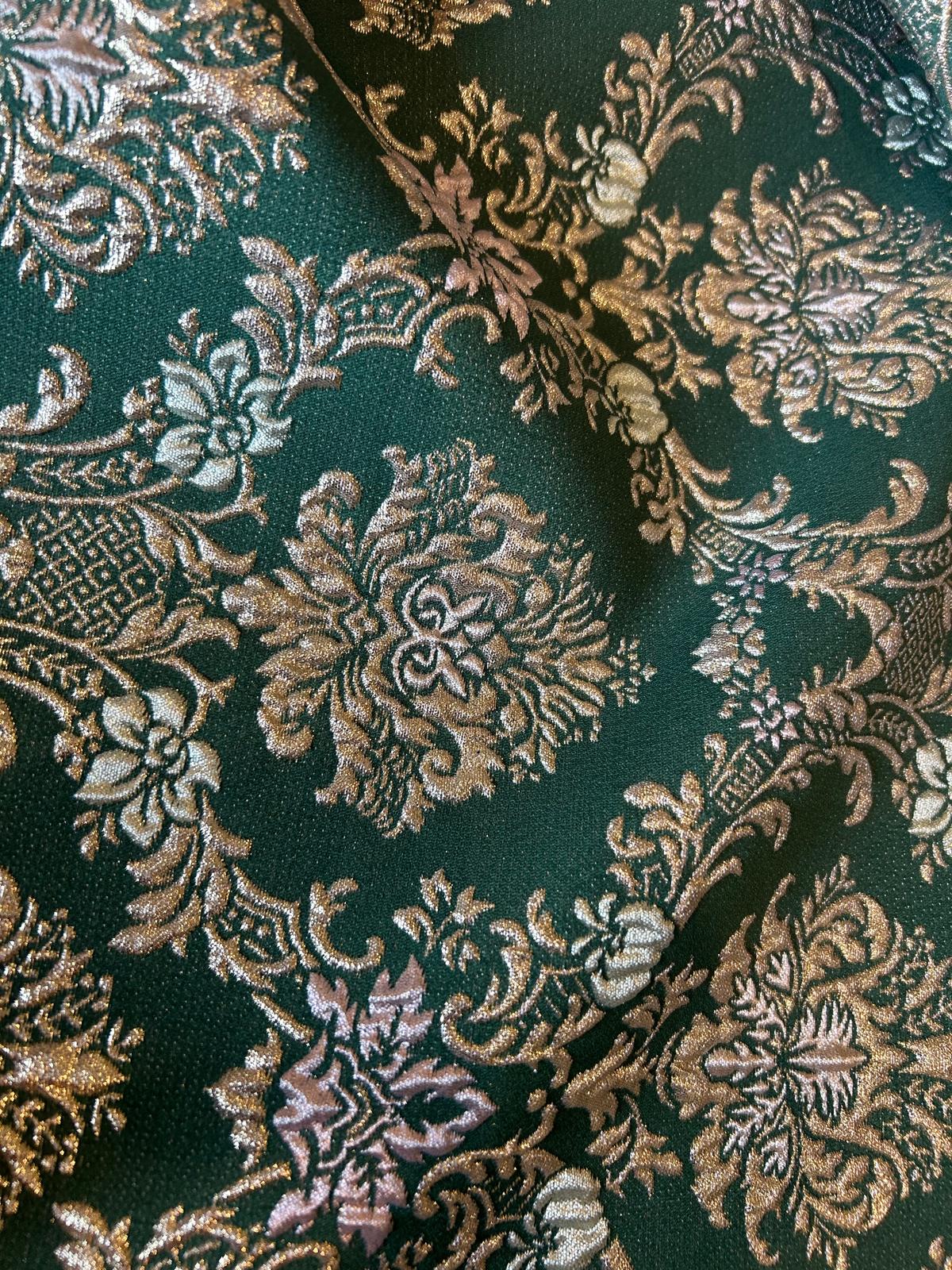 Broccato disegno giglio astratto verde/oro 1 giglio astratto verde/oro