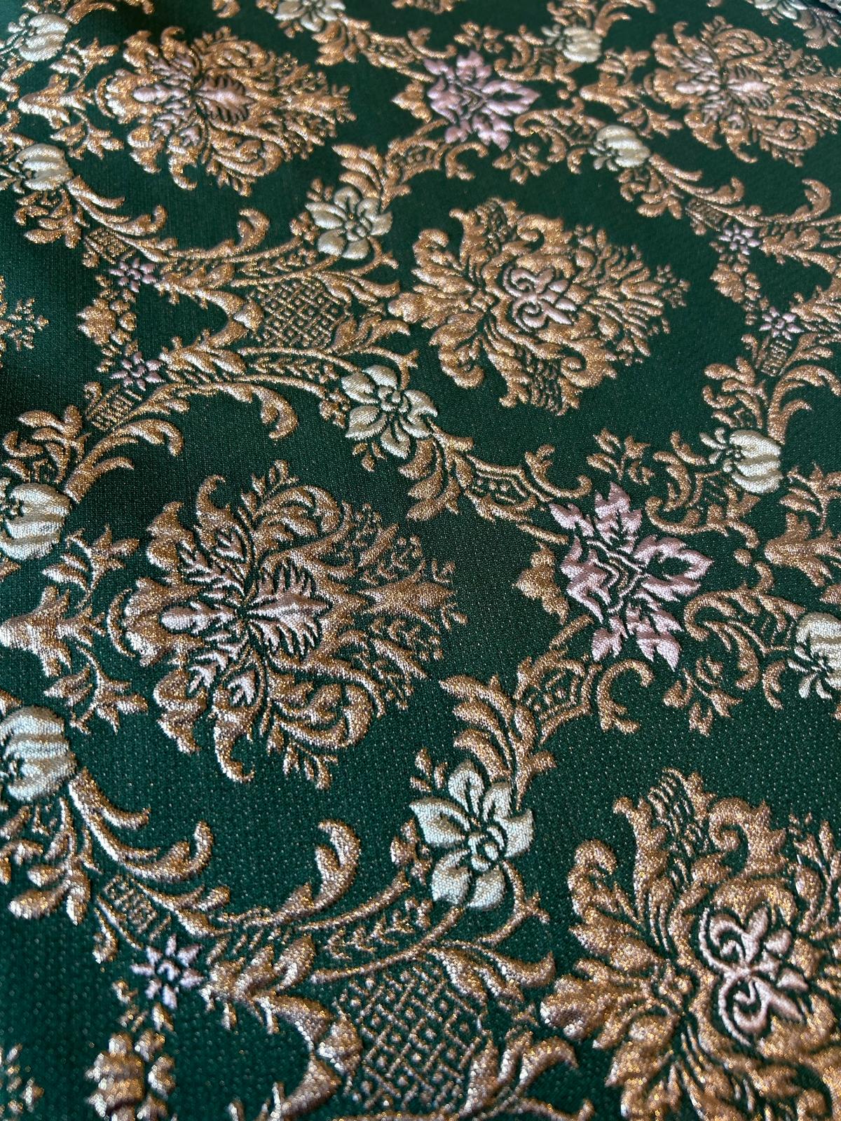 Broccato disegno giglio astratto verde/oro 2 Broccato disegno giglio astratto verde/oro - immagine 2