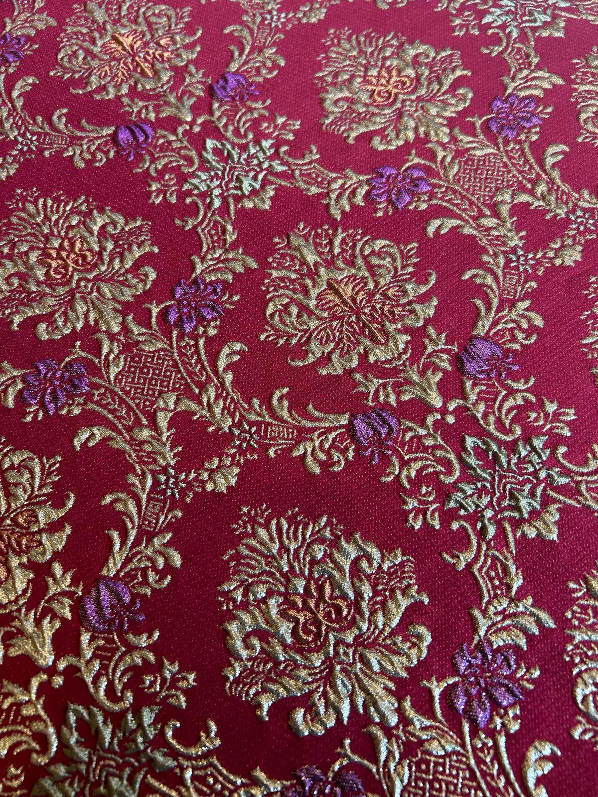Broccato disegno giglio astratto rosso/oro 1 giglio astratto rosso/oro