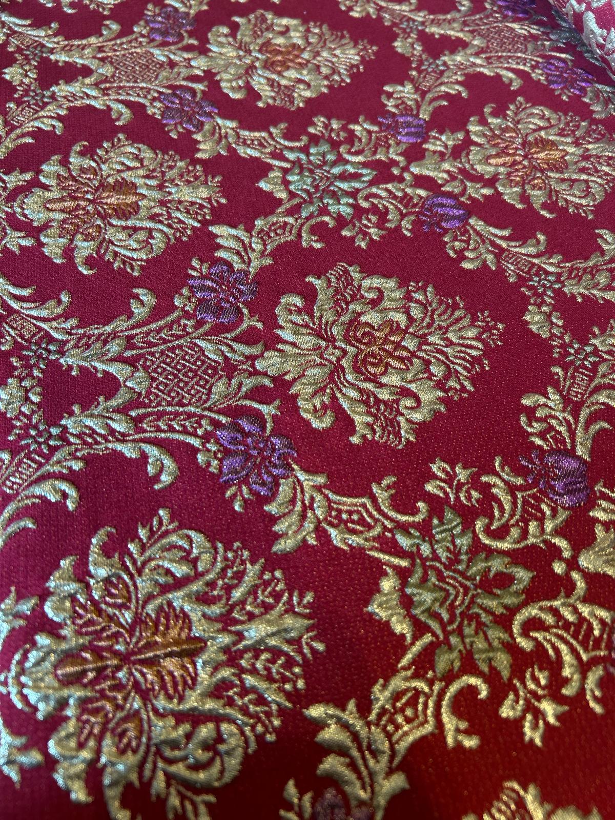 Broccato disegno giglio astratto rosso/oro 2 Broccato disegno giglio astratto rosso/oro - immagine 2