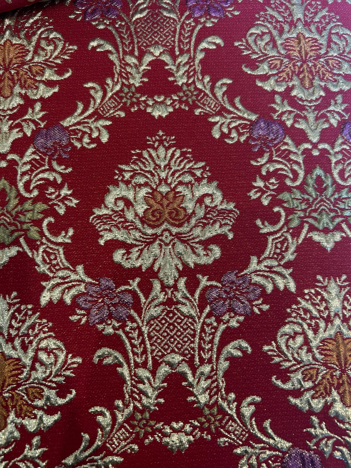 Broccato disegno giglio astratto rosso/oro 3 Broccato disegno giglio astratto rosso/oro - immagine 3