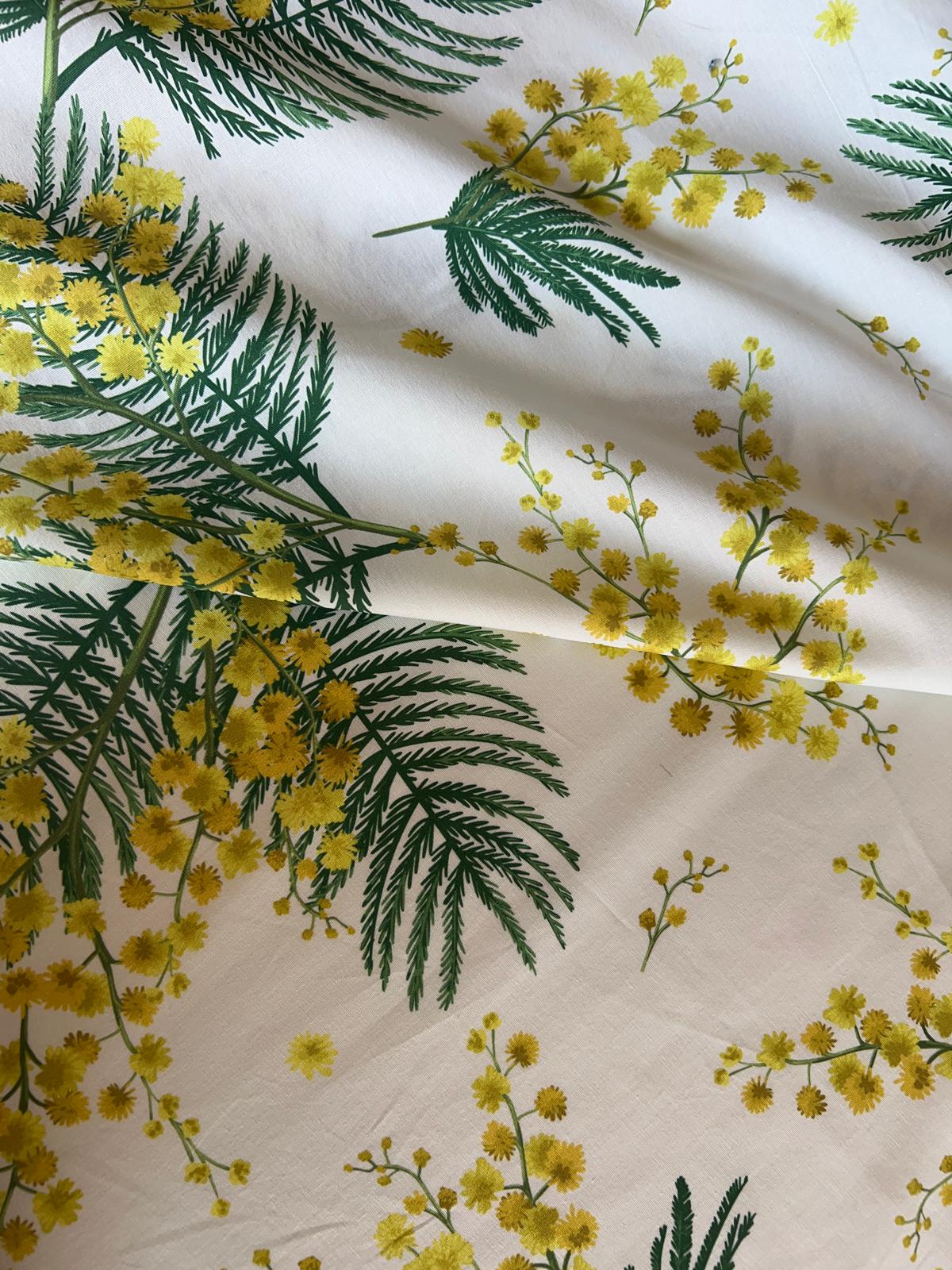Popeline di cotone elastico stampa mimosa 2 Popeline di cotone elastico stampa mimosa - immagine 2