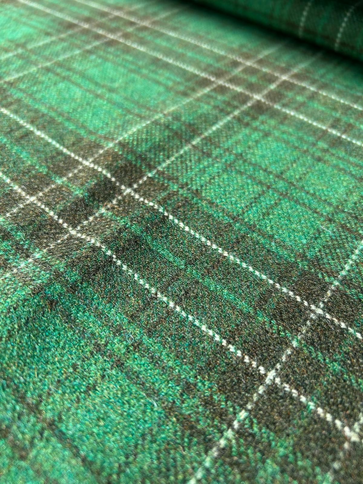 Tessuto scozzese elasticizzato lana sfondo verde prato con quadro piccolo 1 sfondo verde prato