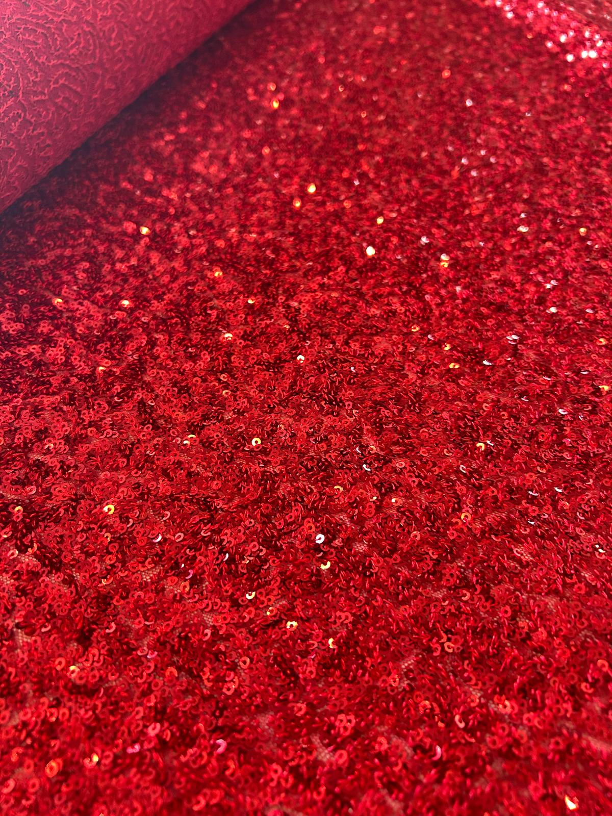 Tulle monoelastico paillettes rosso 3 elasticizzato paillettes