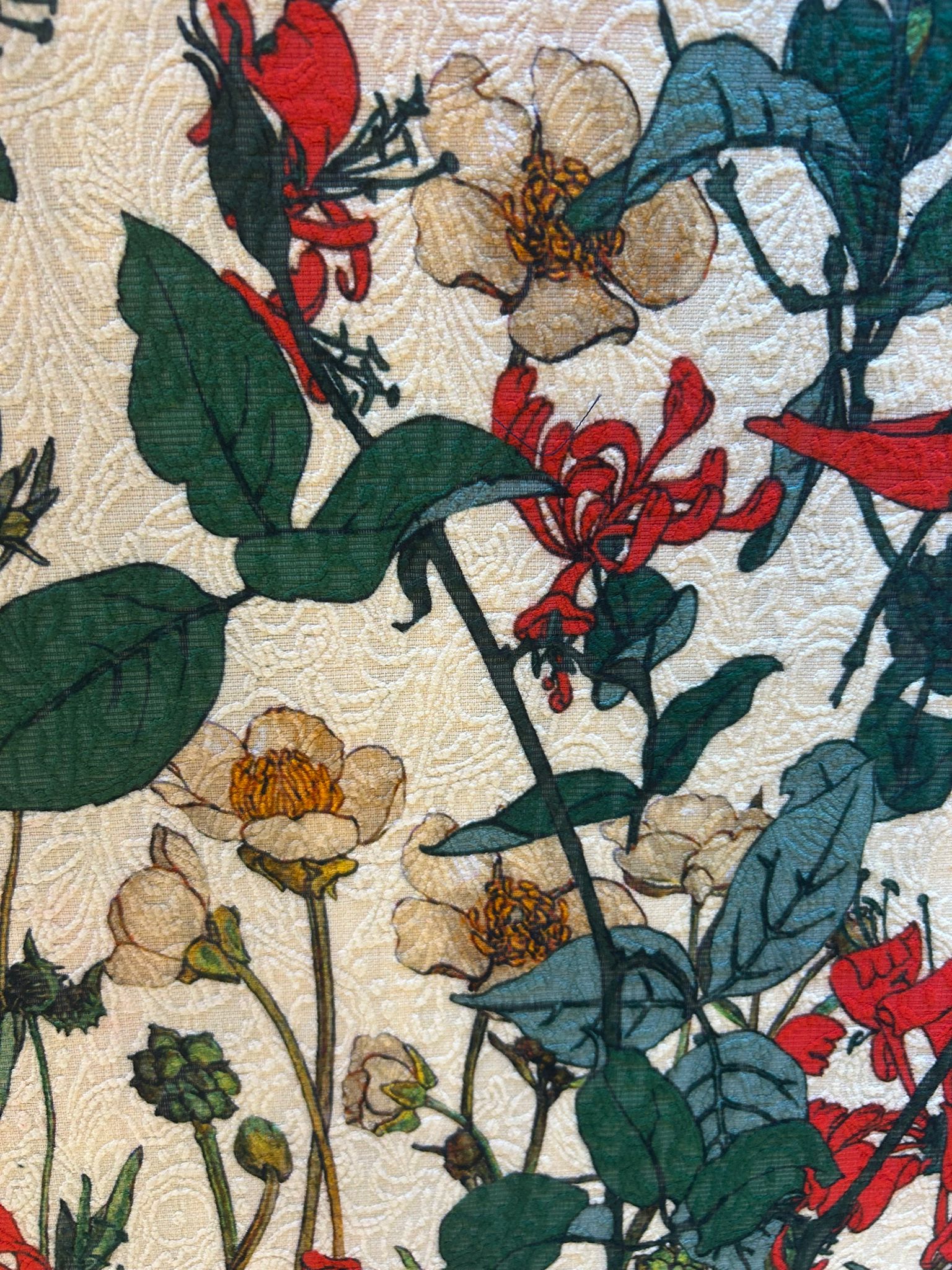 Bouclè cotone stampato fantasia fiori stilizzati papaveri e madre selva 3 Bouclè cotone stampato fantasia fiori stilizzati papaveri e madre selva - immagine 3