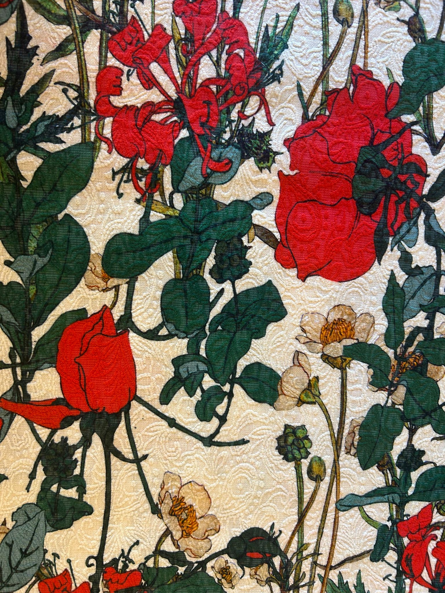 Bouclè cotone stampato fantasia fiori stilizzati papaveri e madre selva 4 Bouclè cotone stampato fantasia fiori stilizzati papaveri e madre selva - immagine 4