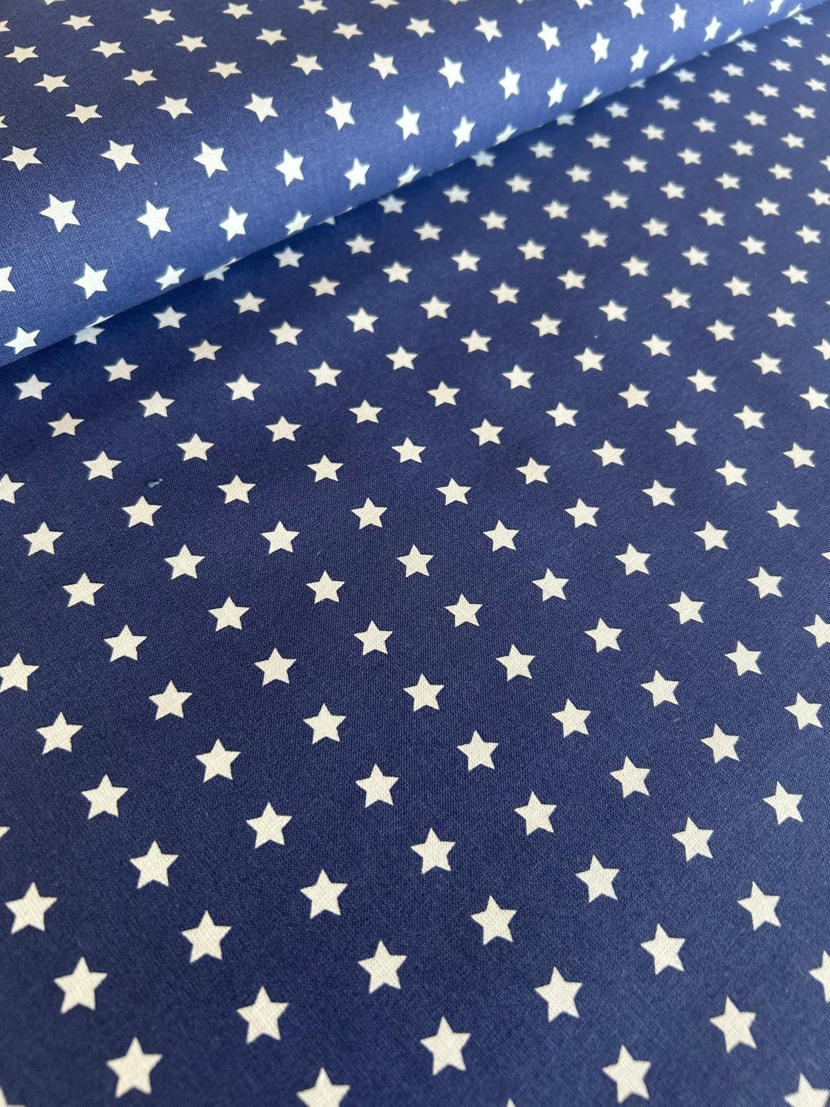 Tela cotone stampata stelline fondo blu e bianco 3 Tela cotone stampata stelline fondo blu e bianco - immagine 3