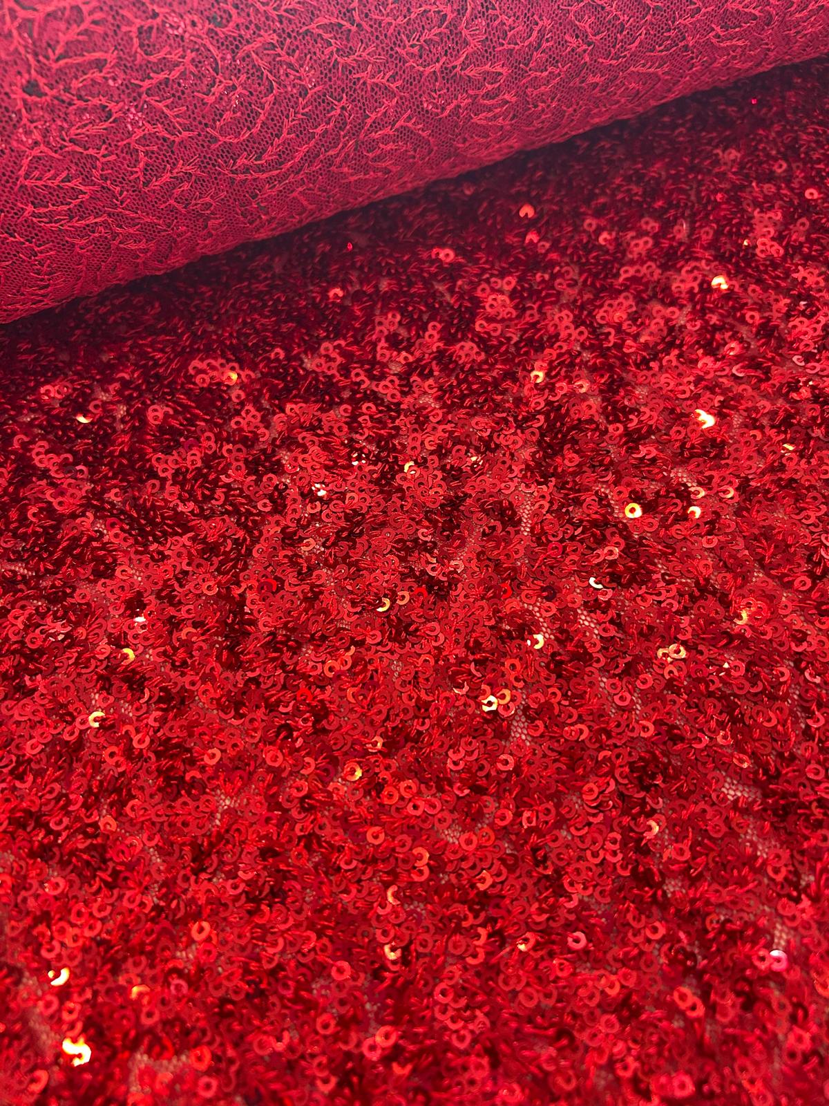 Tulle monoelastico paillettes rosso 2 Tulle monoelastico paillettes rosso - immagine 2