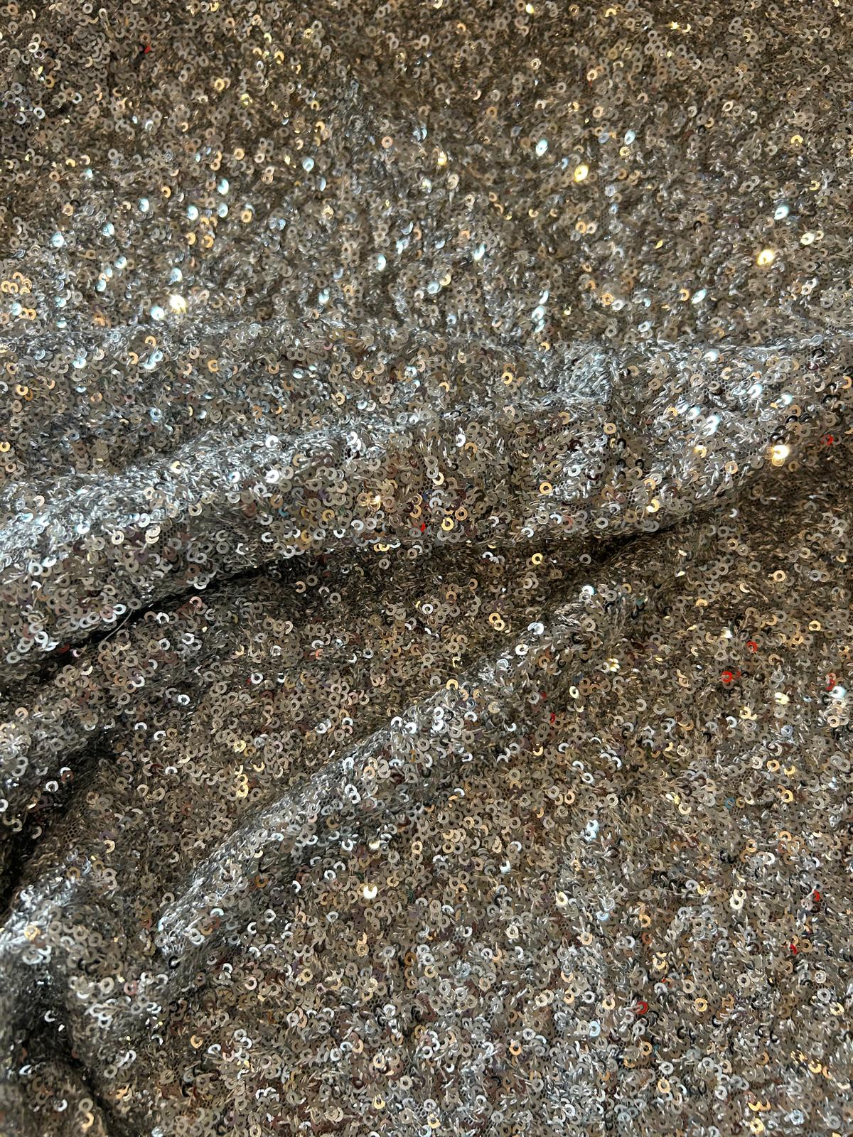 Tulle ricamato mono elastico paillettes argento 5 Tulle ricamato mono elastico paillettes argento - immagine 5