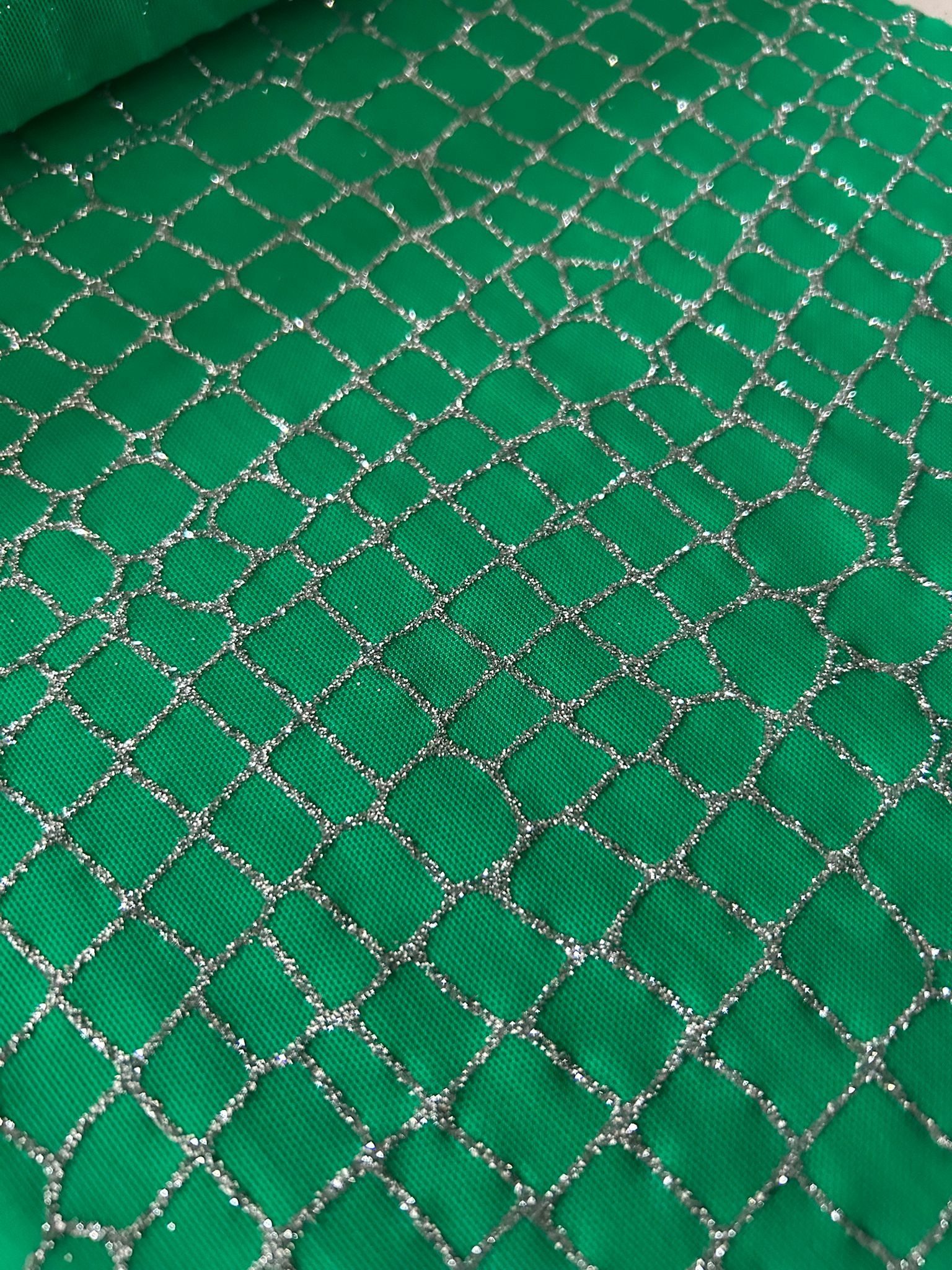 Tulle glitterato argento verde disegno quadrato 6 Tulle glitterato argento verde disegno quadrato - immagine 6