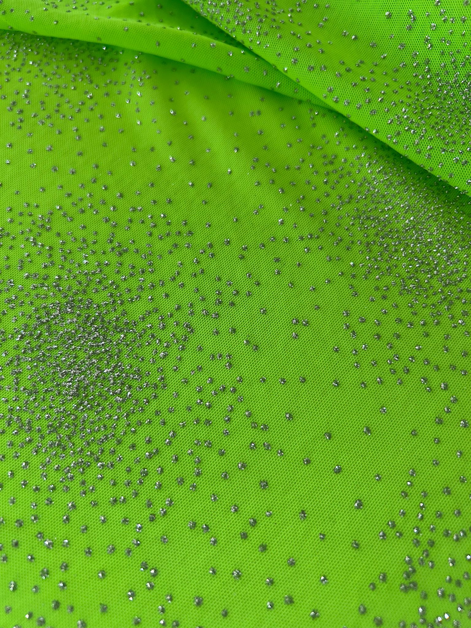 Tulle glitter argento verde acido disegno polvere stelle 1 Tulle glitter argento verde acido