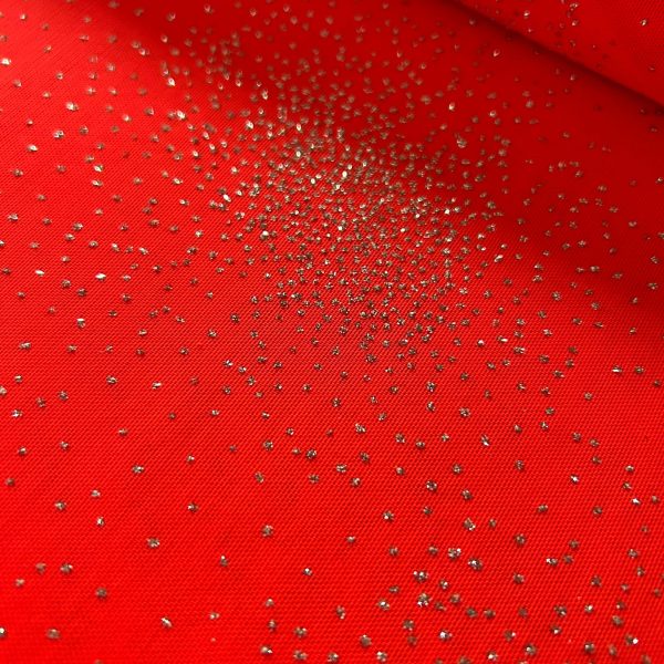 Catalogo tessuti 5 Tulle elasticizzato glitter argento rosso