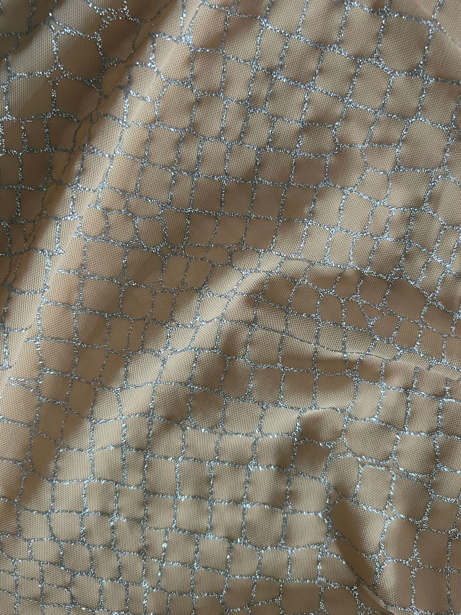 Tulle glitterato argento carne disegno quadrato 1 Tulle glitterato