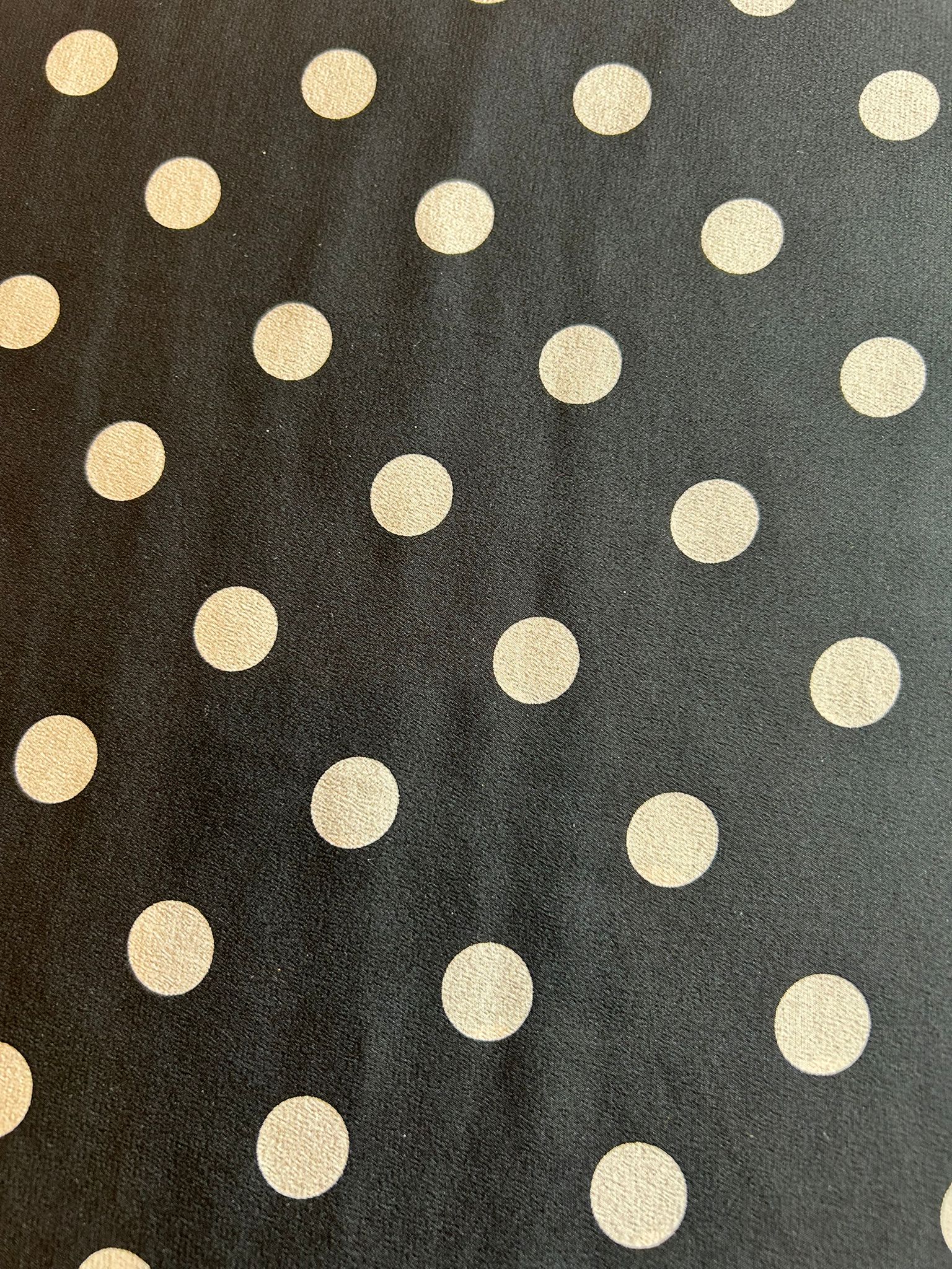 Crepe de chine seta fondo nero con pois beige 1 Crepe de chine