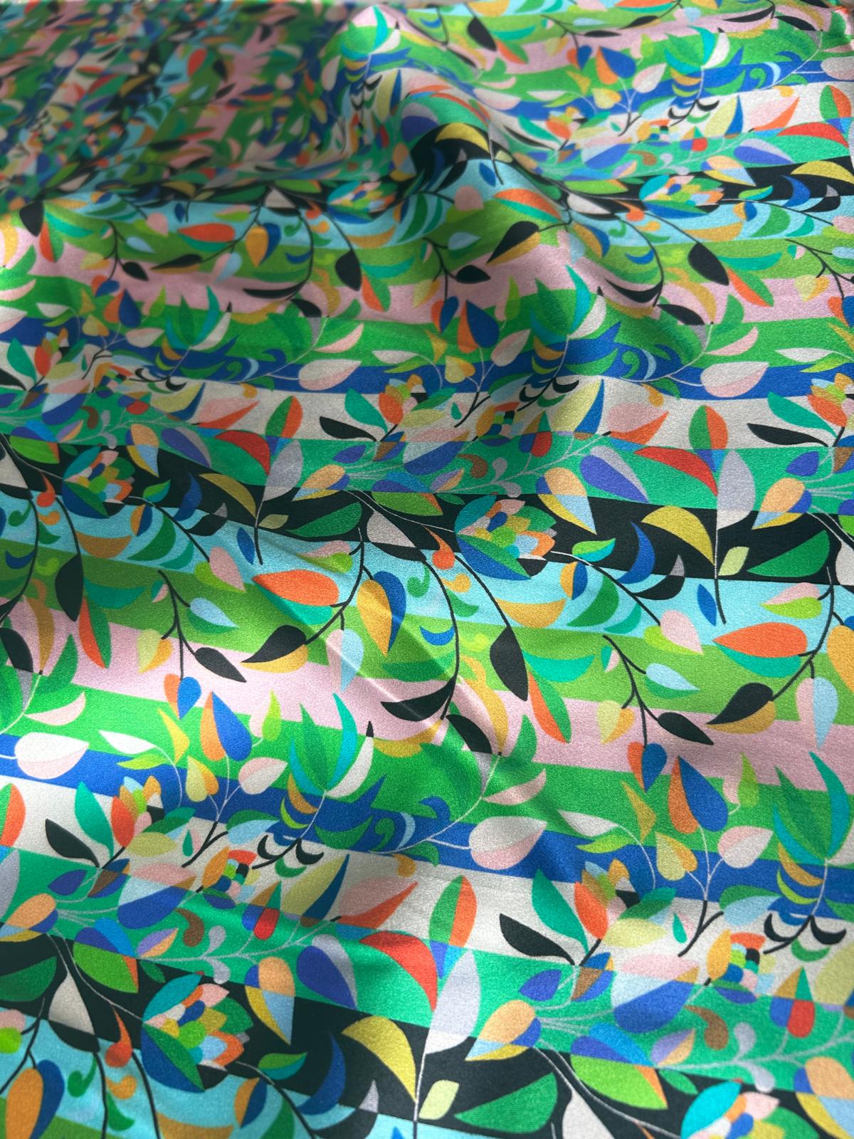 Satin stampato riga e fiore multicolor 2 Satin stampato riga e fiore multicolor - immagine 2