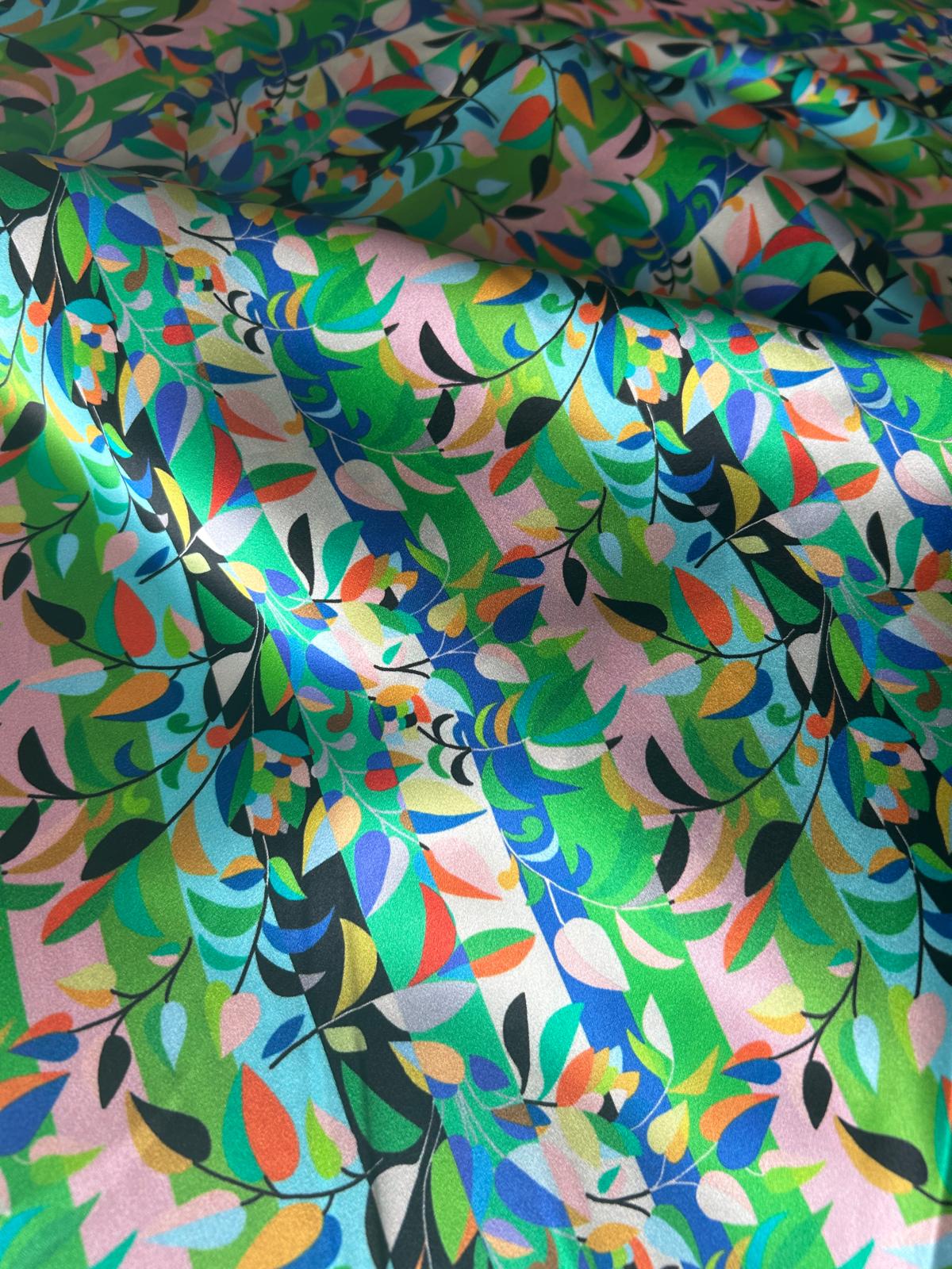 Satin stampato riga e fiore multicolor 3 Satin stampato riga e fiore multicolor - immagine 3
