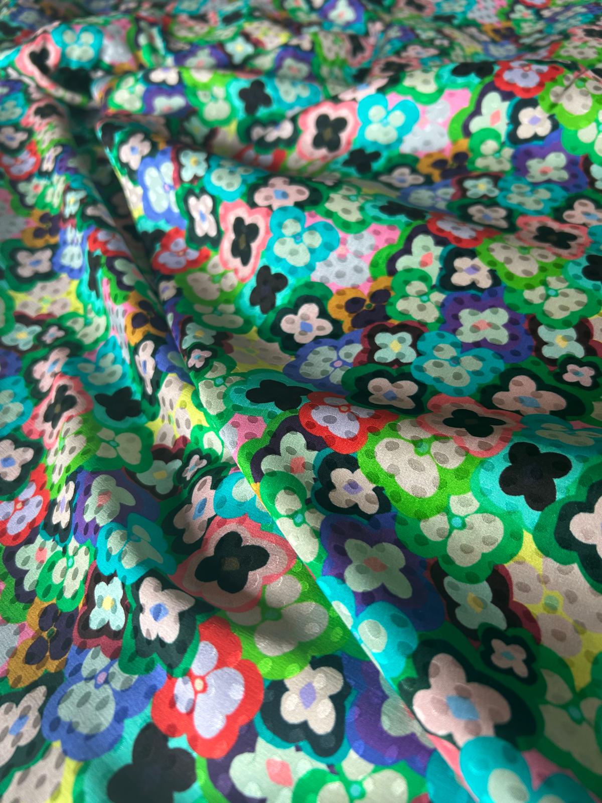 Satin Jacquard stampato fiorellino astratto vari colori 2 Satin Jacquard stampato fiorellino astratto vari colori - immagine 2