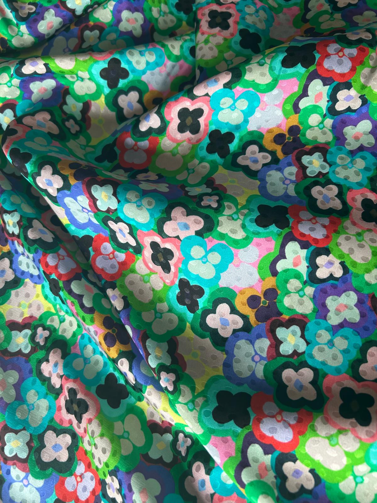 Satin Jacquard stampato fiorellino astratto vari colori 3 Satin Jacquard stampato fiorellino astratto vari colori - immagine 3