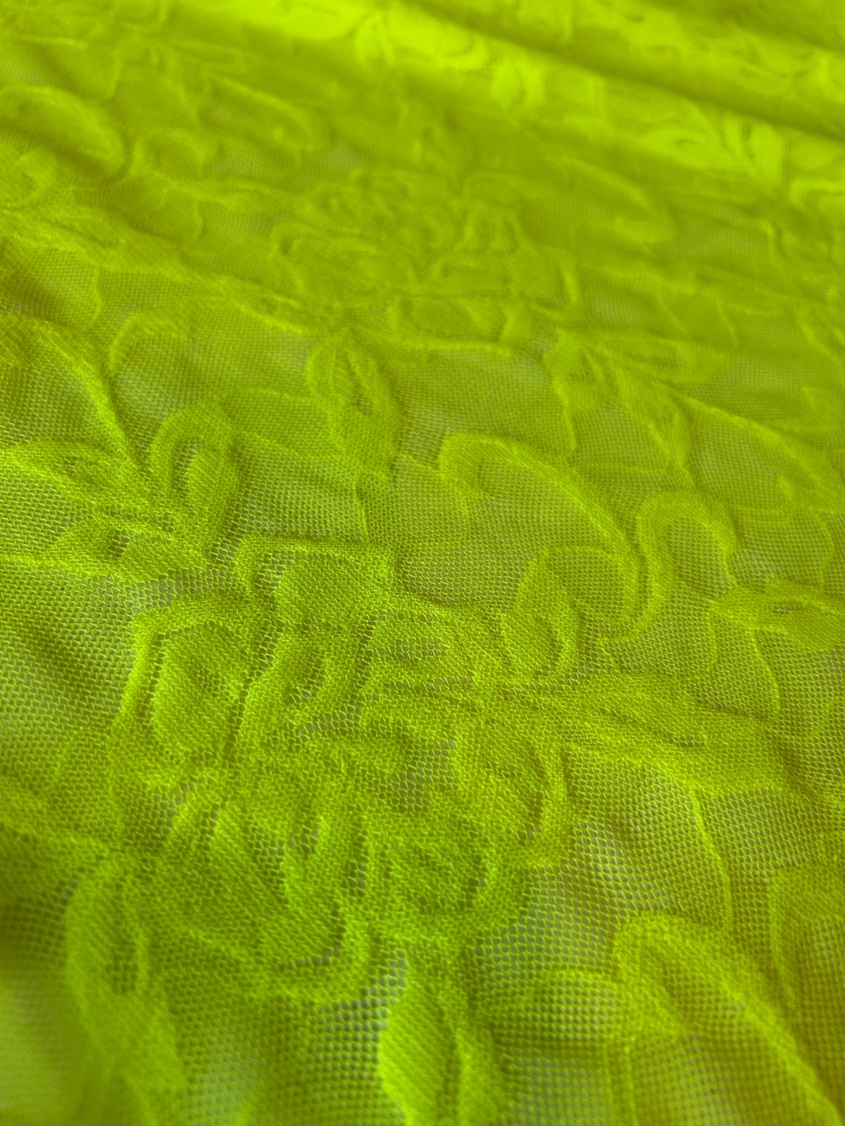 Pizzo elasticizzato disegno fiore medio giallo fluo 1 disegno fiore medio giallo fluo