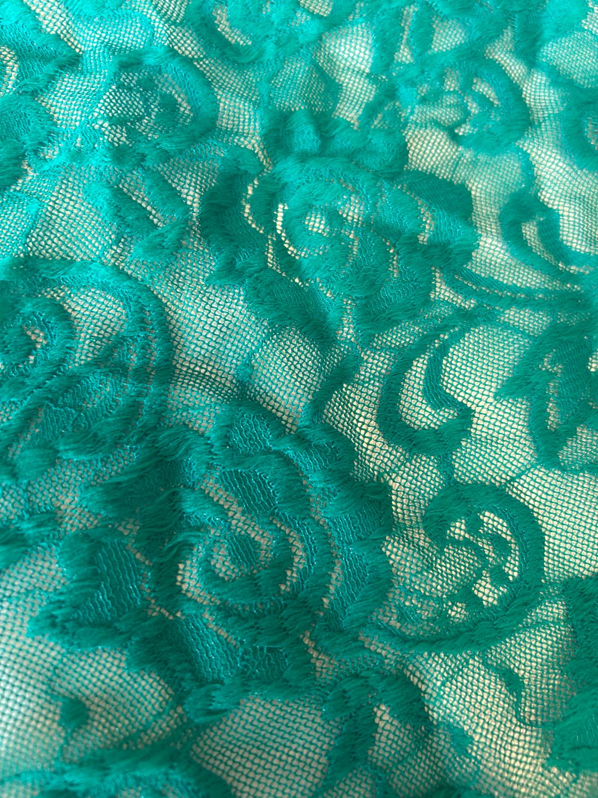 Pizzo elasticizzato disegno fiore medio verde bandiera 2 Pizzo elasticizzato disegno fiore medio verde bandiera - immagine 2