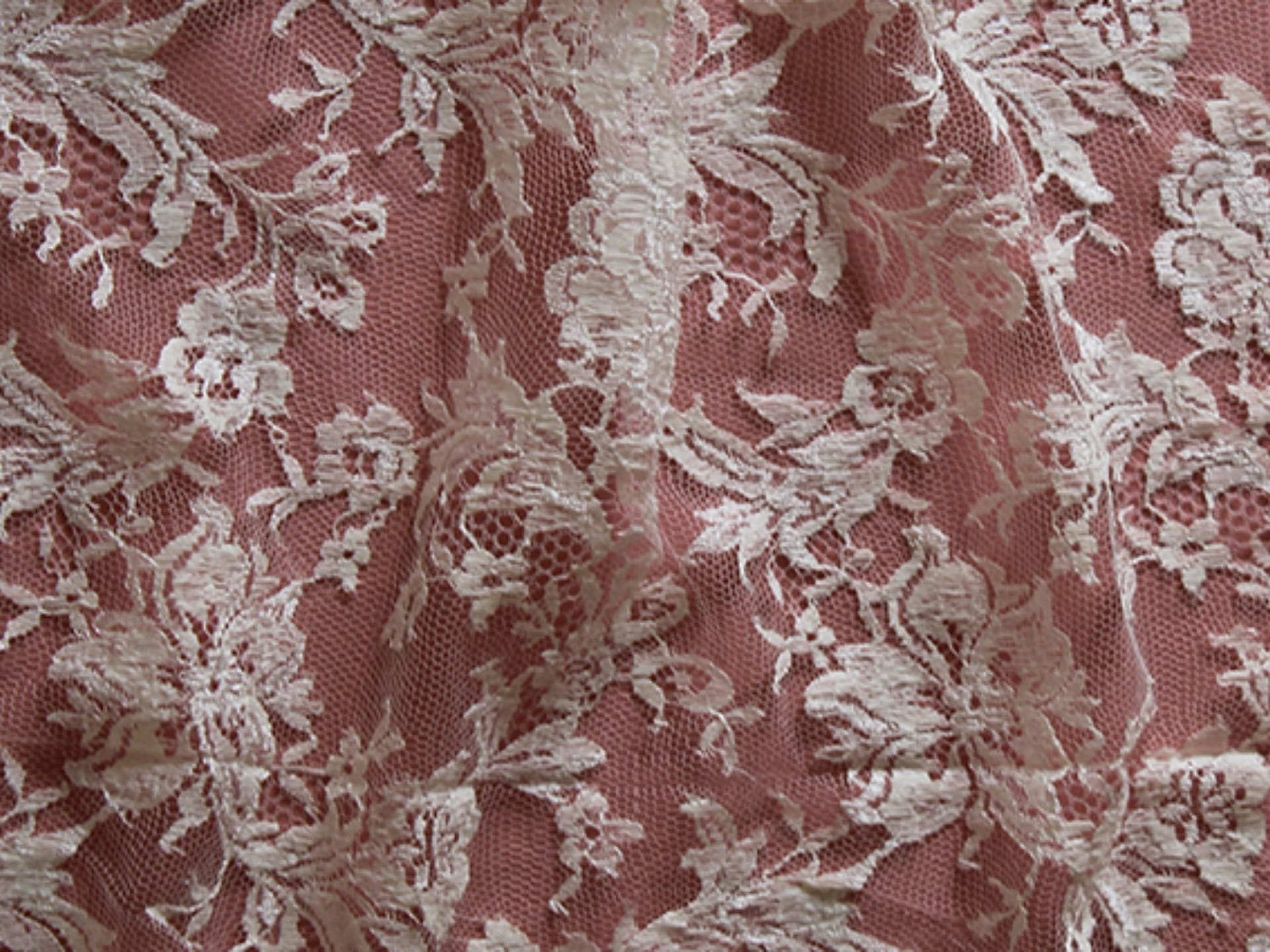 Pizzo chantilly fiore colore bianco seta con smerlo su ambo i lati 2 Pizzo Chantilly colore bianco seta