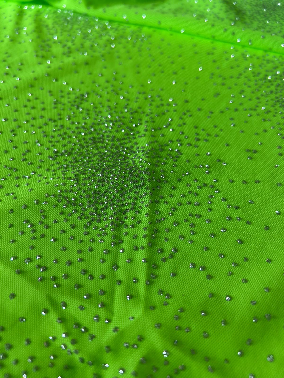 Tulle glitterato elasticizzato verde fluo 2 Tulle glitterato elasticizzato verde fluo - immagine 2