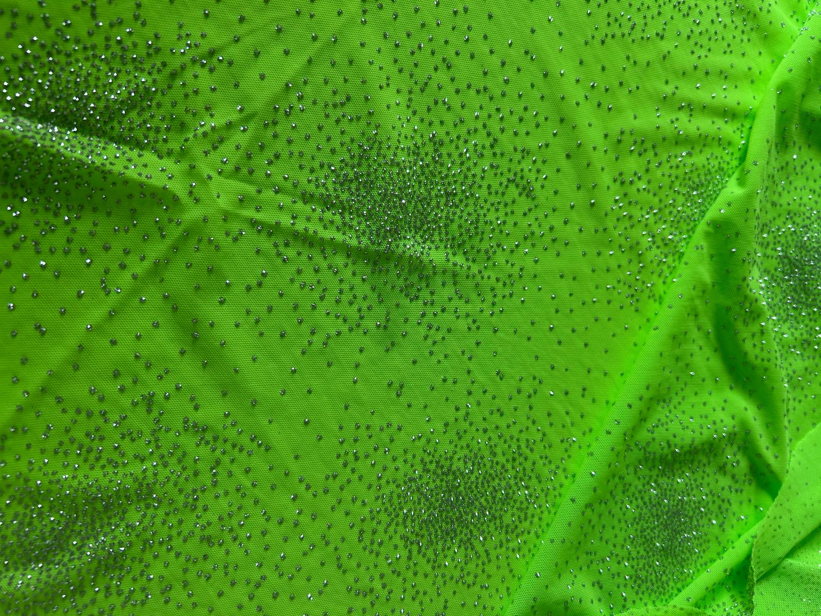 Tulle glitterato elasticizzato verde fluo 3 Tulle glitterato elasticizzato verde fluo - immagine 3