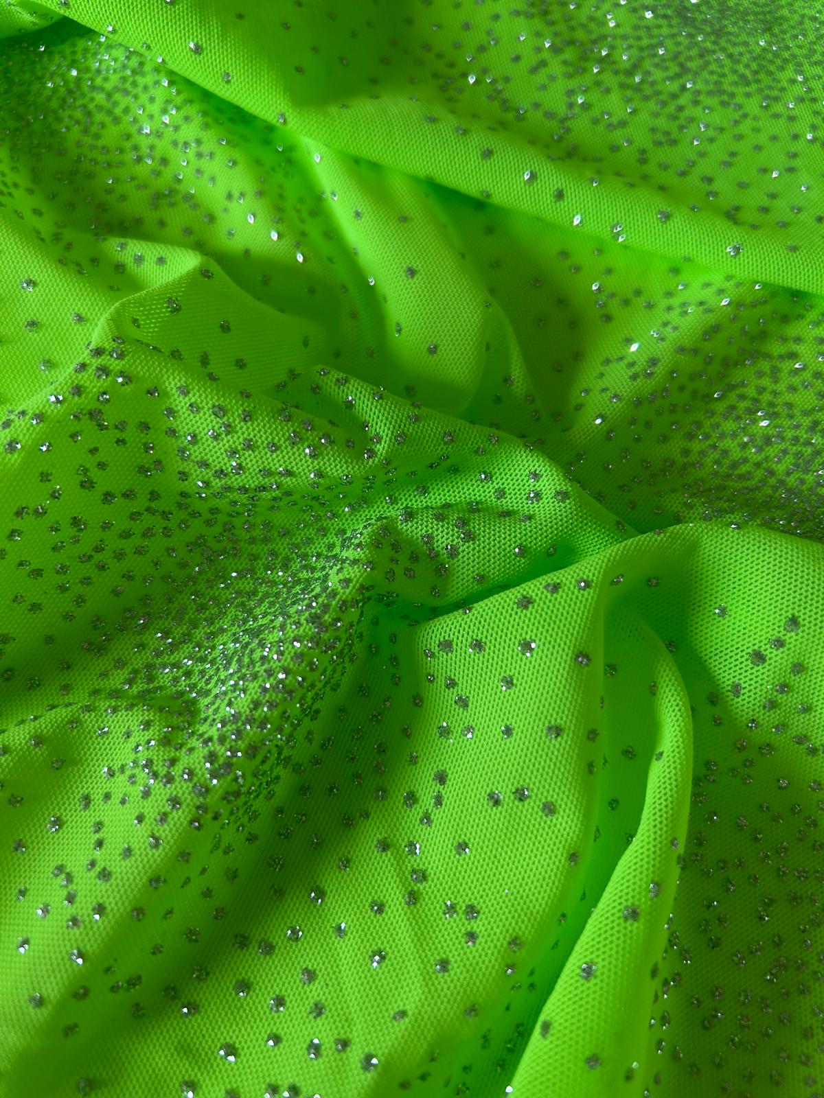 Tulle glitterato elasticizzato verde fluo 1 glitterato elasticizzato verde fluo