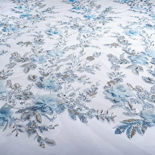 Home 8 tulle ricamato fiori 3D colori azzurro e perline